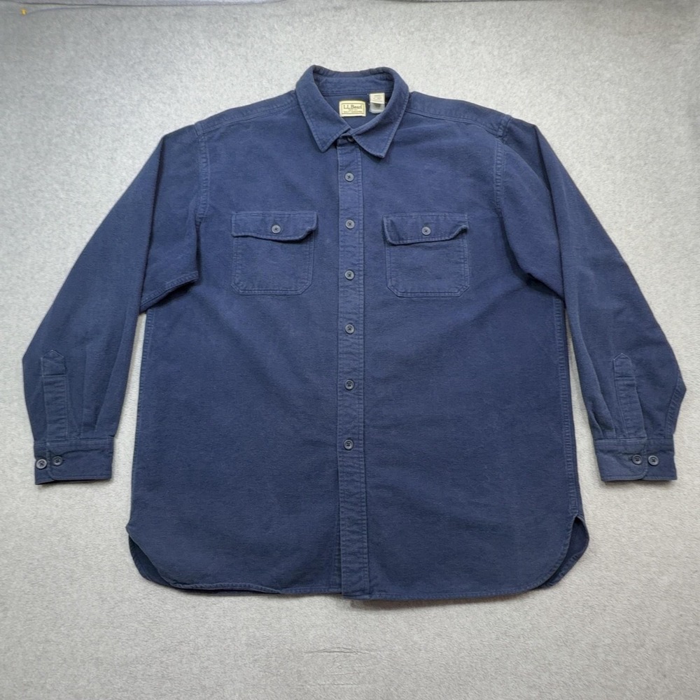LL Bean Chamois Cloth Shirt Mens XL Blue Flannel Long Sleeve Outdoor Work